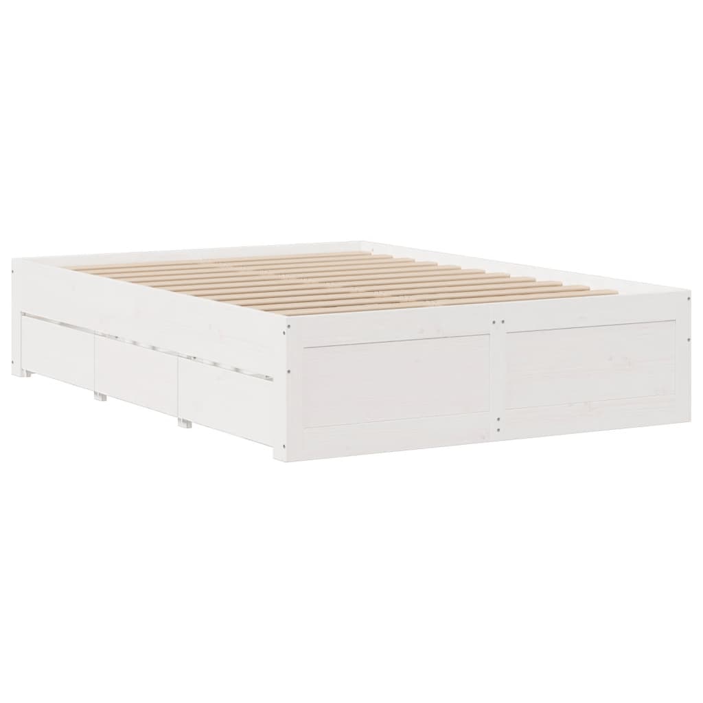 sengeramme m. skuffer 140x200 cm uden madras massivt fyr hvid