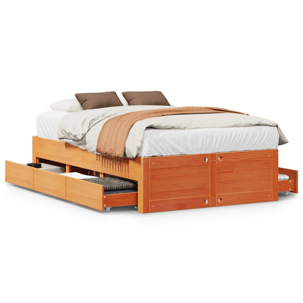 sengeramme m. skuffer 120x200 cm uden madras massivt fyr brun