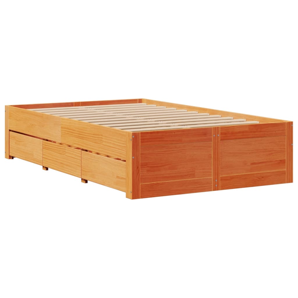 sengeramme m. skuffer 120x200 cm uden madras massivt fyr brun