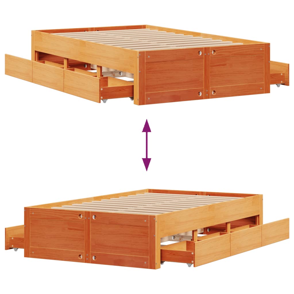 sengeramme m. skuffer 120x200 cm uden madras massivt fyr brun