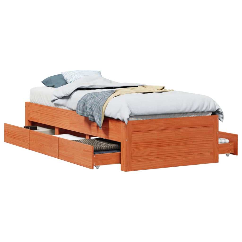 sengeramme m. skuffer 100x200 cm uden madras massivt fyr brun