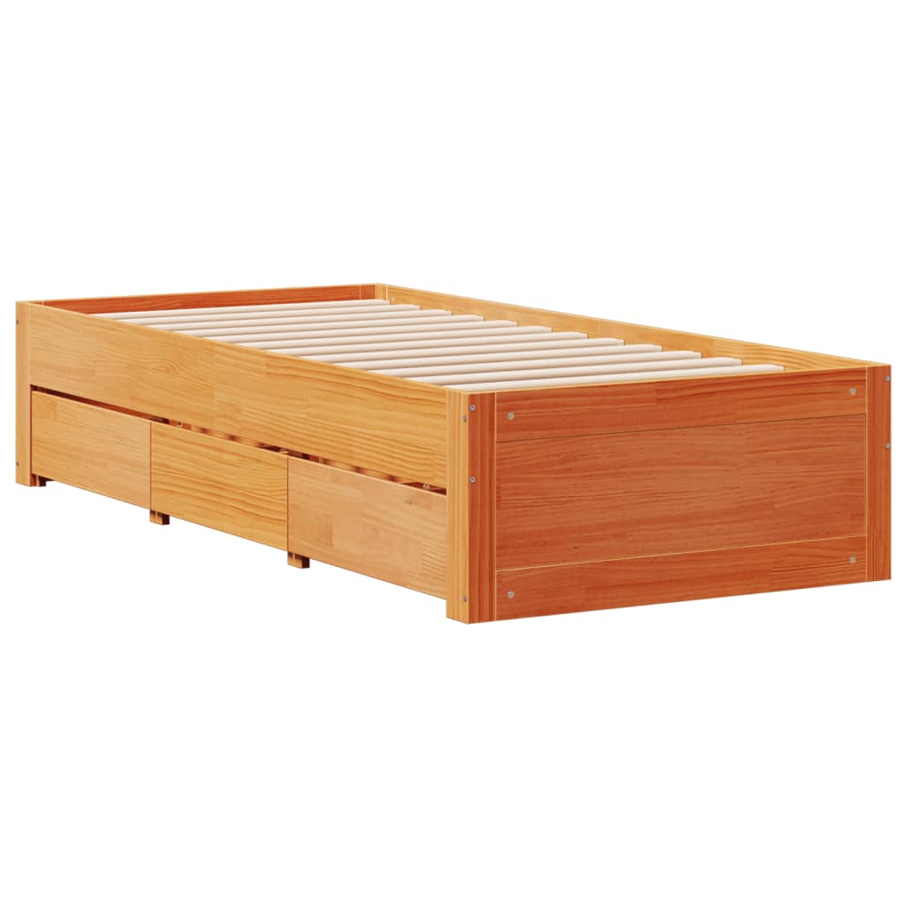 sengeramme m. skuffer 100x200 cm uden madras massivt fyr brun