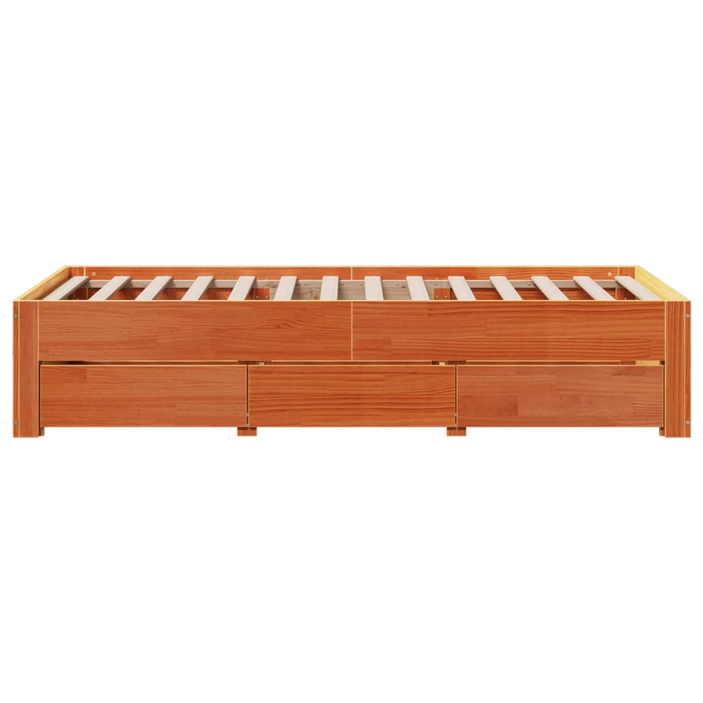 sengeramme m. skuffer 100x200 cm uden madras massivt fyr brun