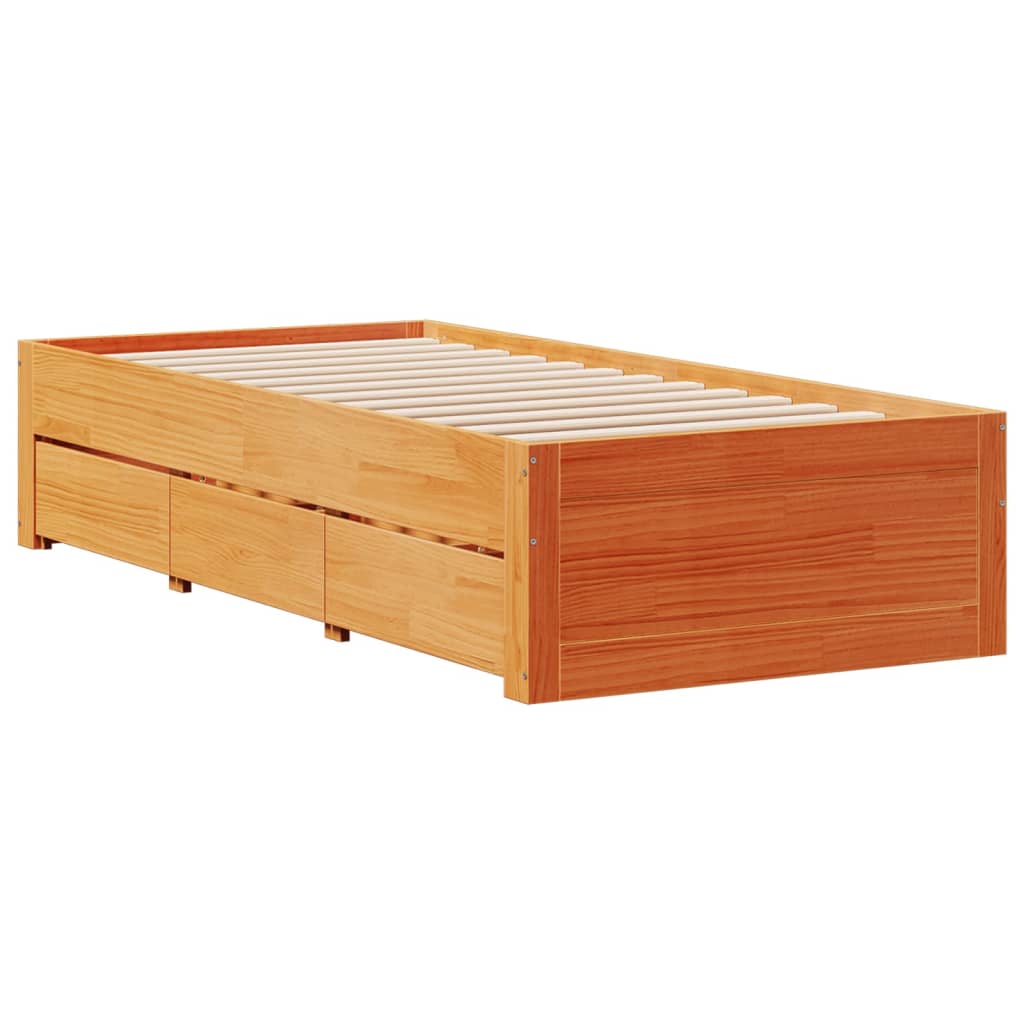 sengeramme m. skuffer 100x200 cm uden madras massivt fyr brun
