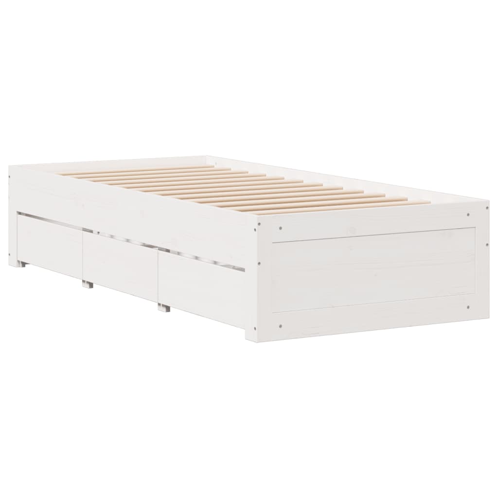 sengeramme m. skuffer 90x200 cm uden madras massivt fyr hvid