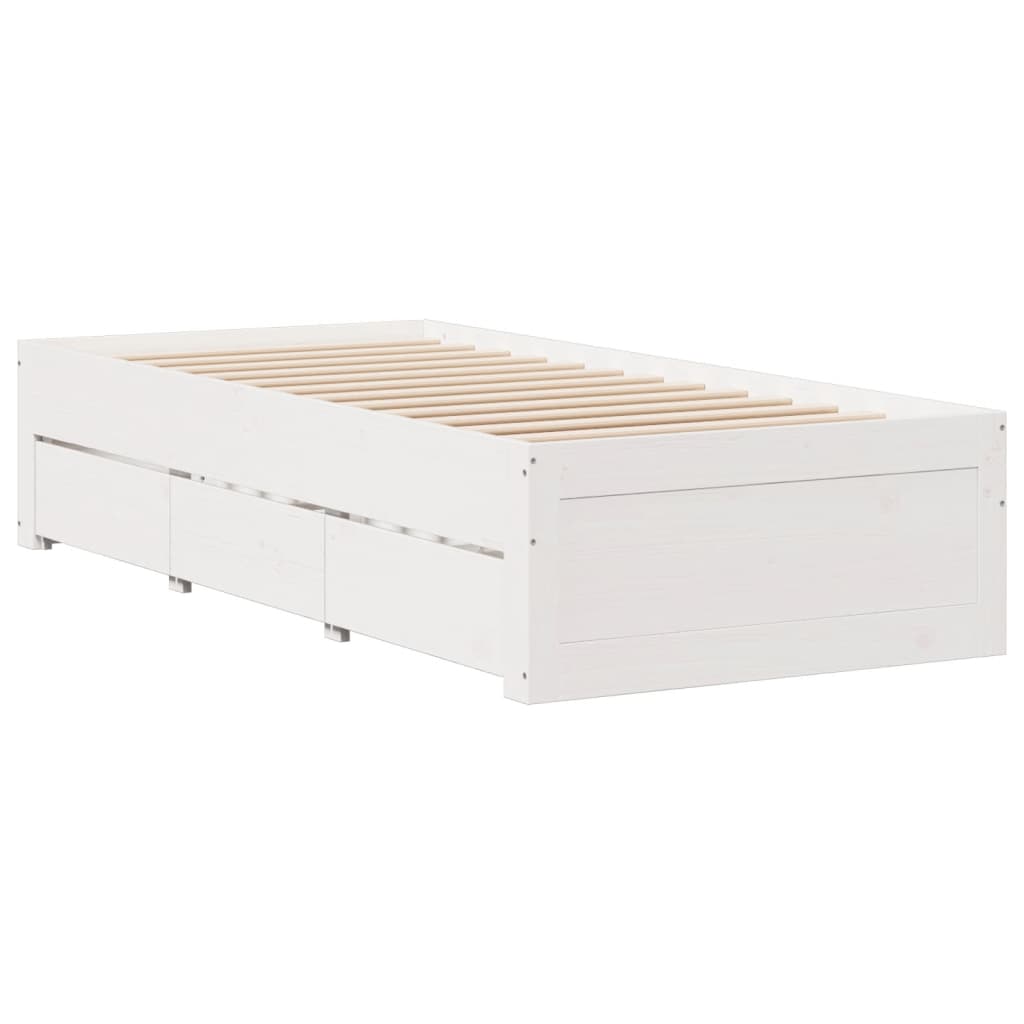 sengeramme m. skuffer 90x200 cm uden madras massivt fyr hvid