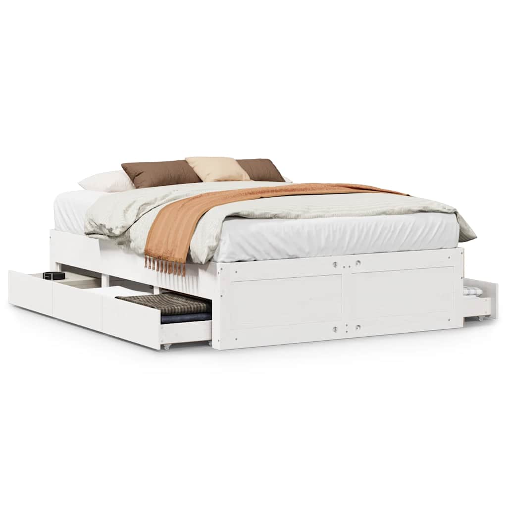sengeramme m. skuffer 140x190 cm uden madras massivt fyr hvid
