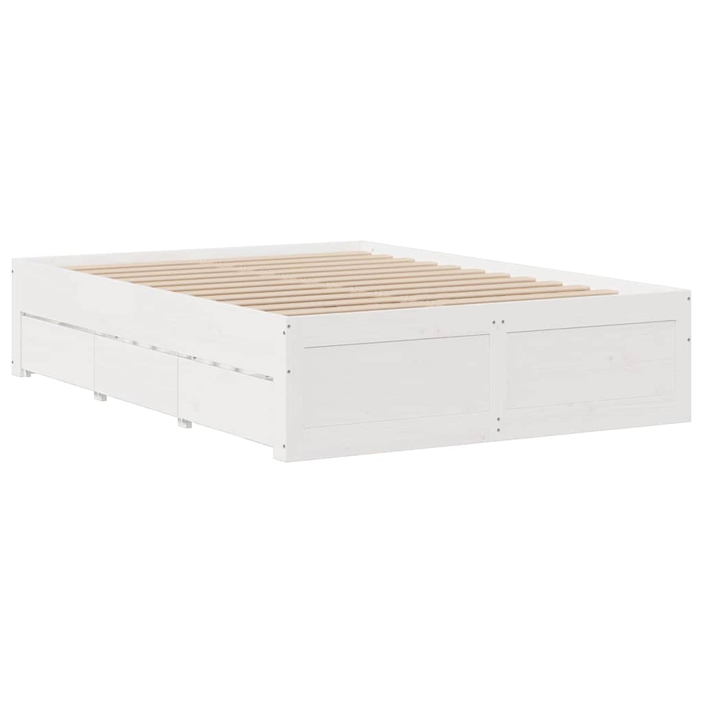 sengeramme m. skuffer 140x190 cm uden madras massivt fyr hvid