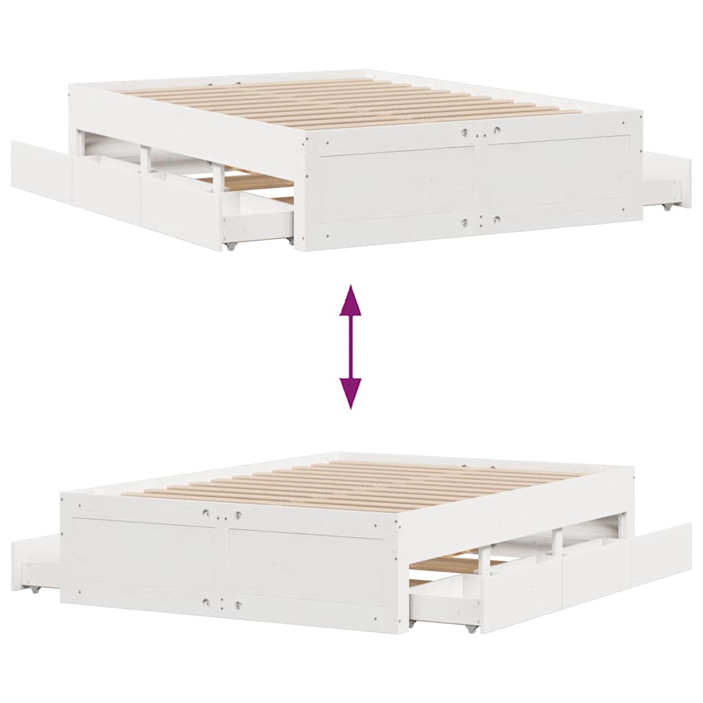 sengeramme m. skuffer 140x190 cm uden madras massivt fyr hvid