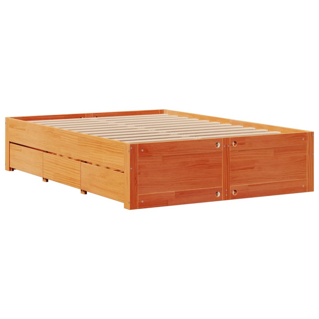 sengeramme m. skuffer 140x190 cm uden madras massivt fyr brun