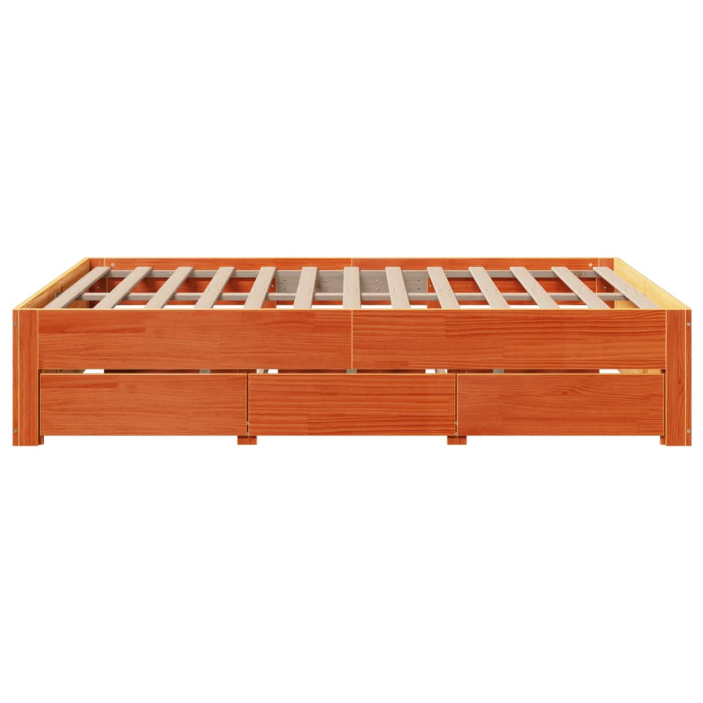 sengeramme m. skuffer 140x190 cm uden madras massivt fyr brun