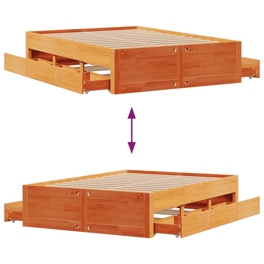 sengeramme m. skuffer 140x190 cm uden madras massivt fyr brun