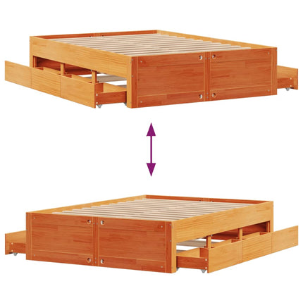 sengeramme m. skuffer 140x190 cm uden madras massivt fyr brun