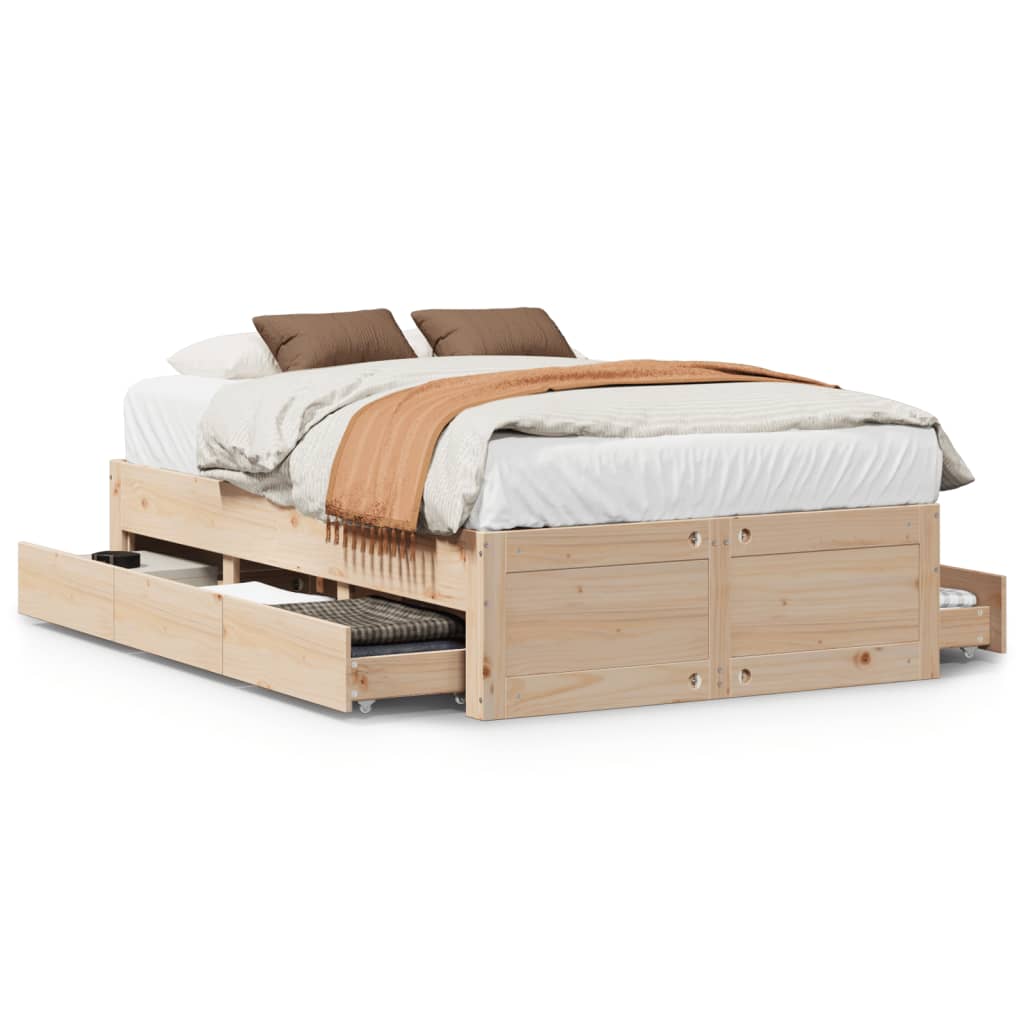 sengeramme m. skuffer 135x190 cm uden madras massivt fyr hvid
