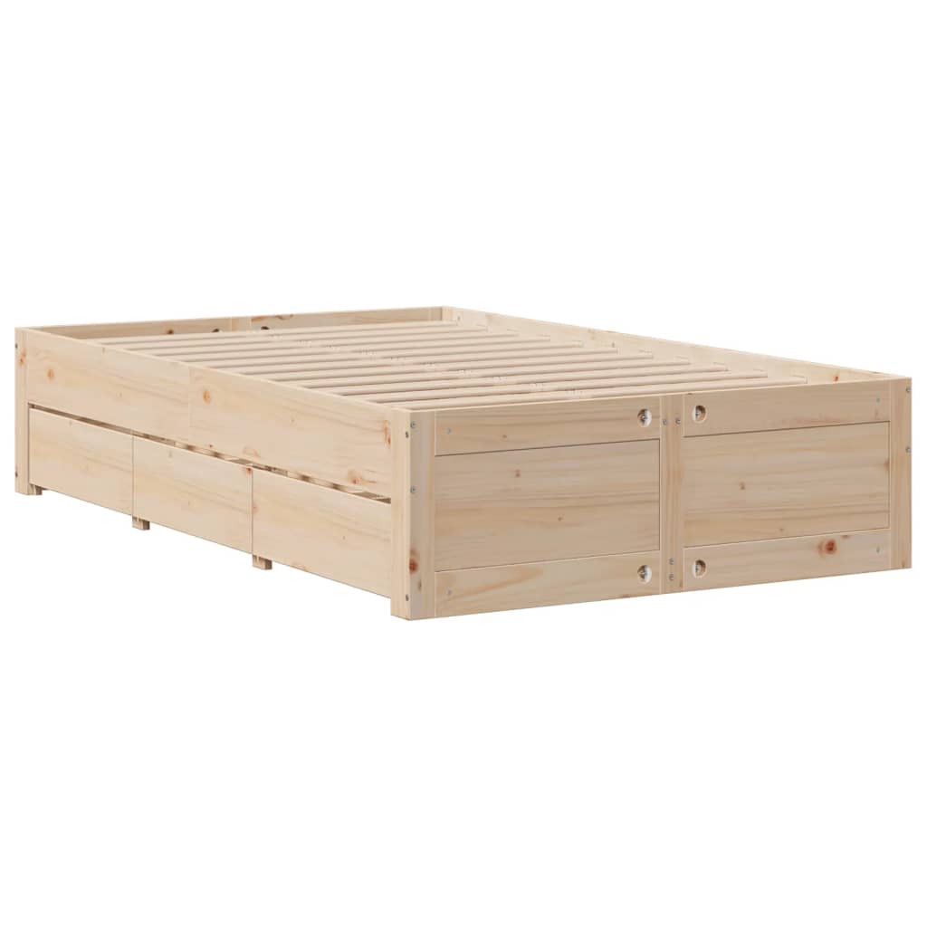 sengeramme m. skuffer 135x190 cm uden madras massivt fyr hvid