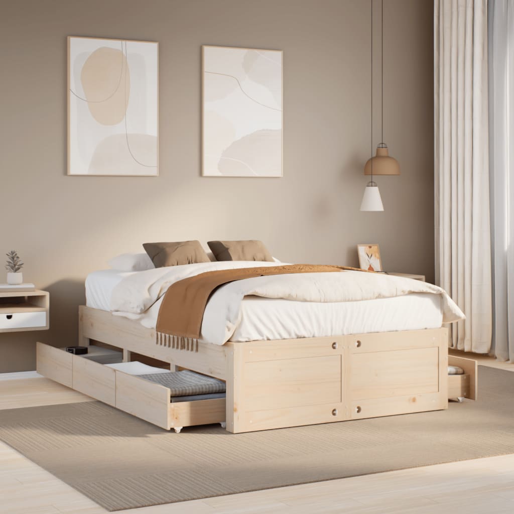 sengeramme m. skuffer 135x190 cm uden madras massivt fyr hvid