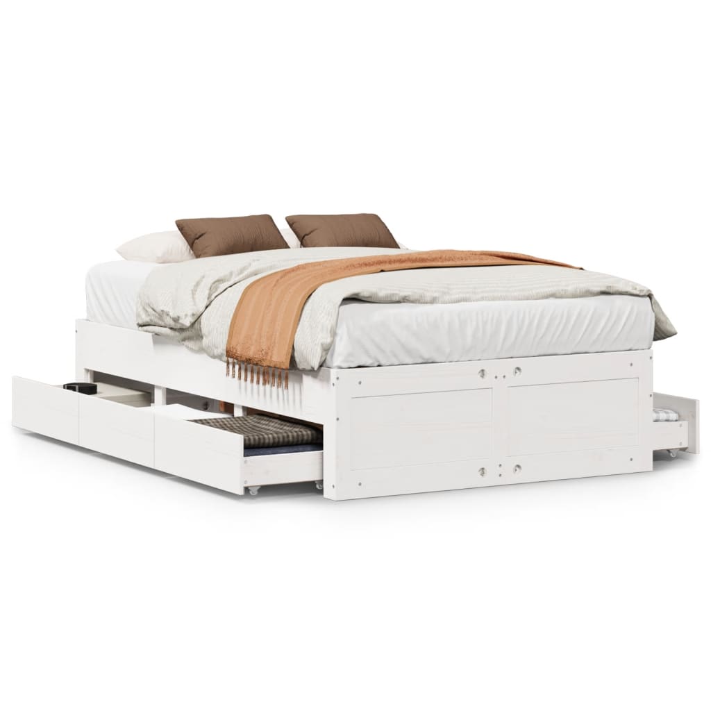 sengeramme m. skuffer 135x190 cm uden madras massivt fyr hvid