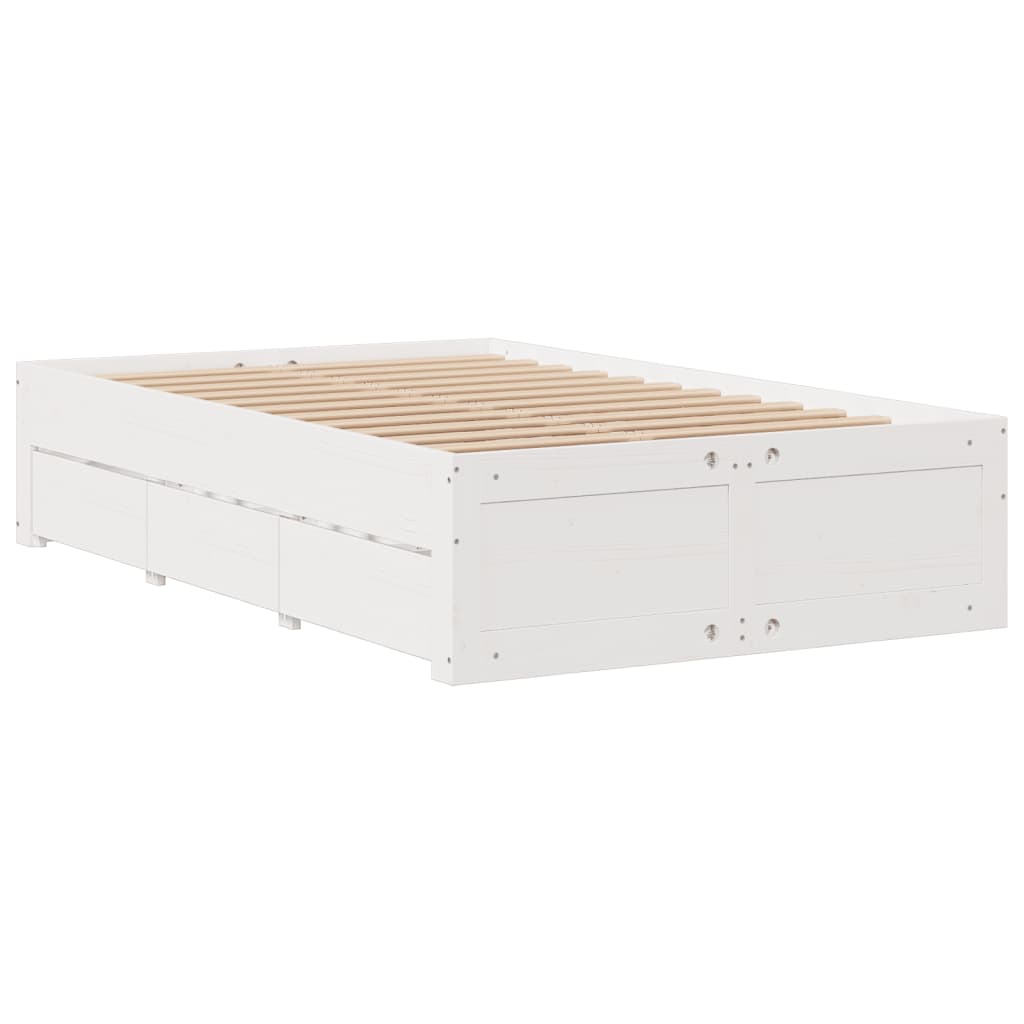 sengeramme m. skuffer 135x190 cm uden madras massivt fyr hvid