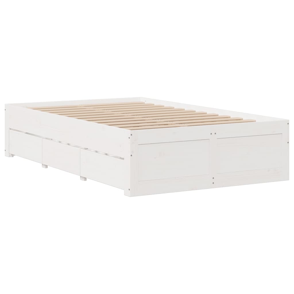 sengeramme m. skuffer 135x190 cm uden madras massivt fyr hvid