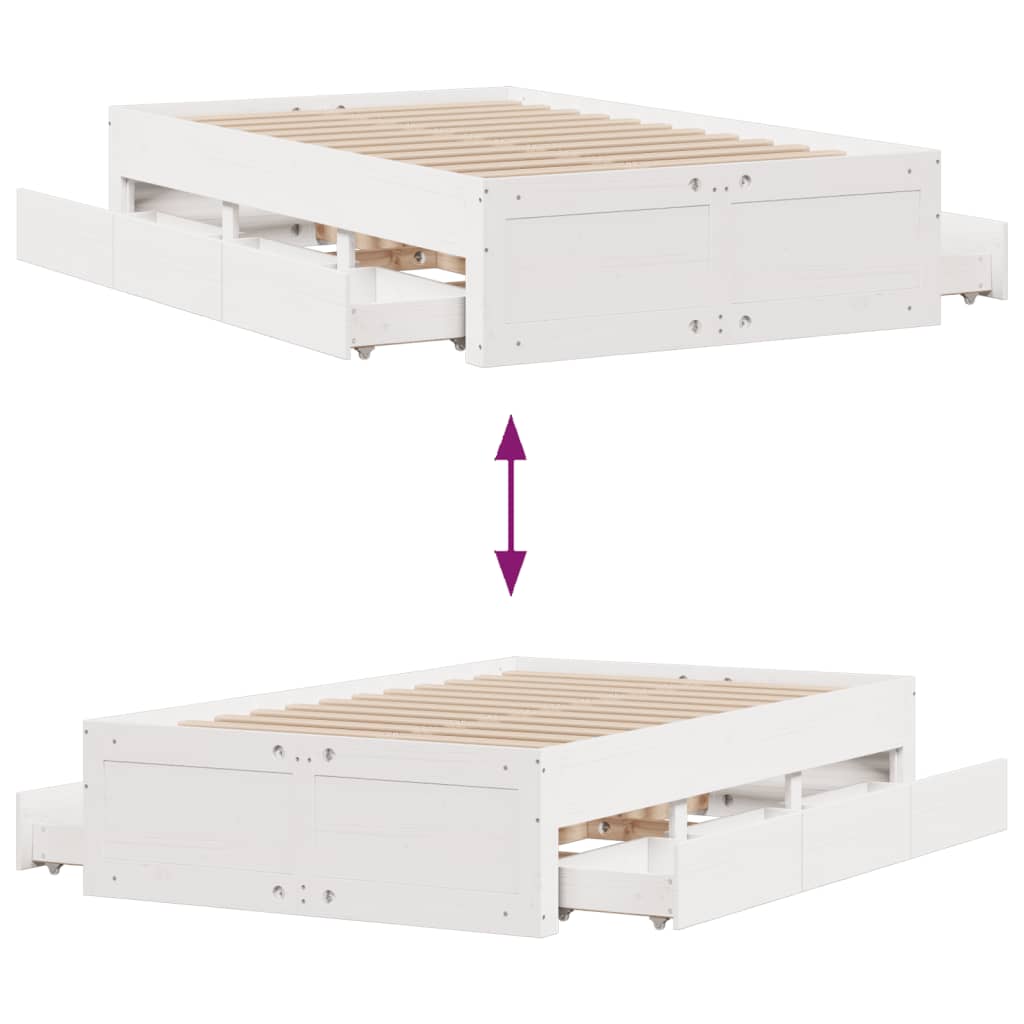 sengeramme m. skuffer 135x190 cm uden madras massivt fyr hvid