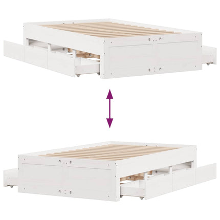 sengeramme m. skuffer 135x190 cm uden madras massivt fyr hvid