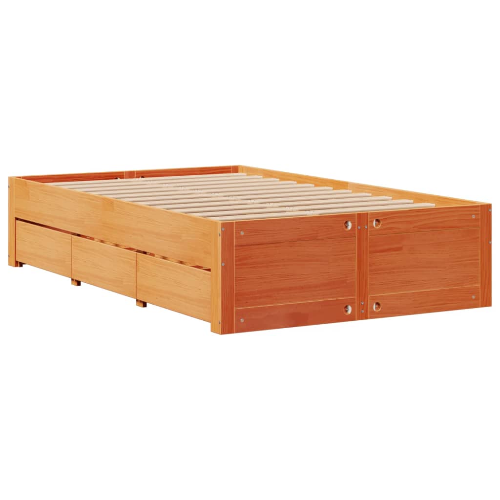 sengeramme m. skuffer 135x190 cm uden madras massivt fyr brun