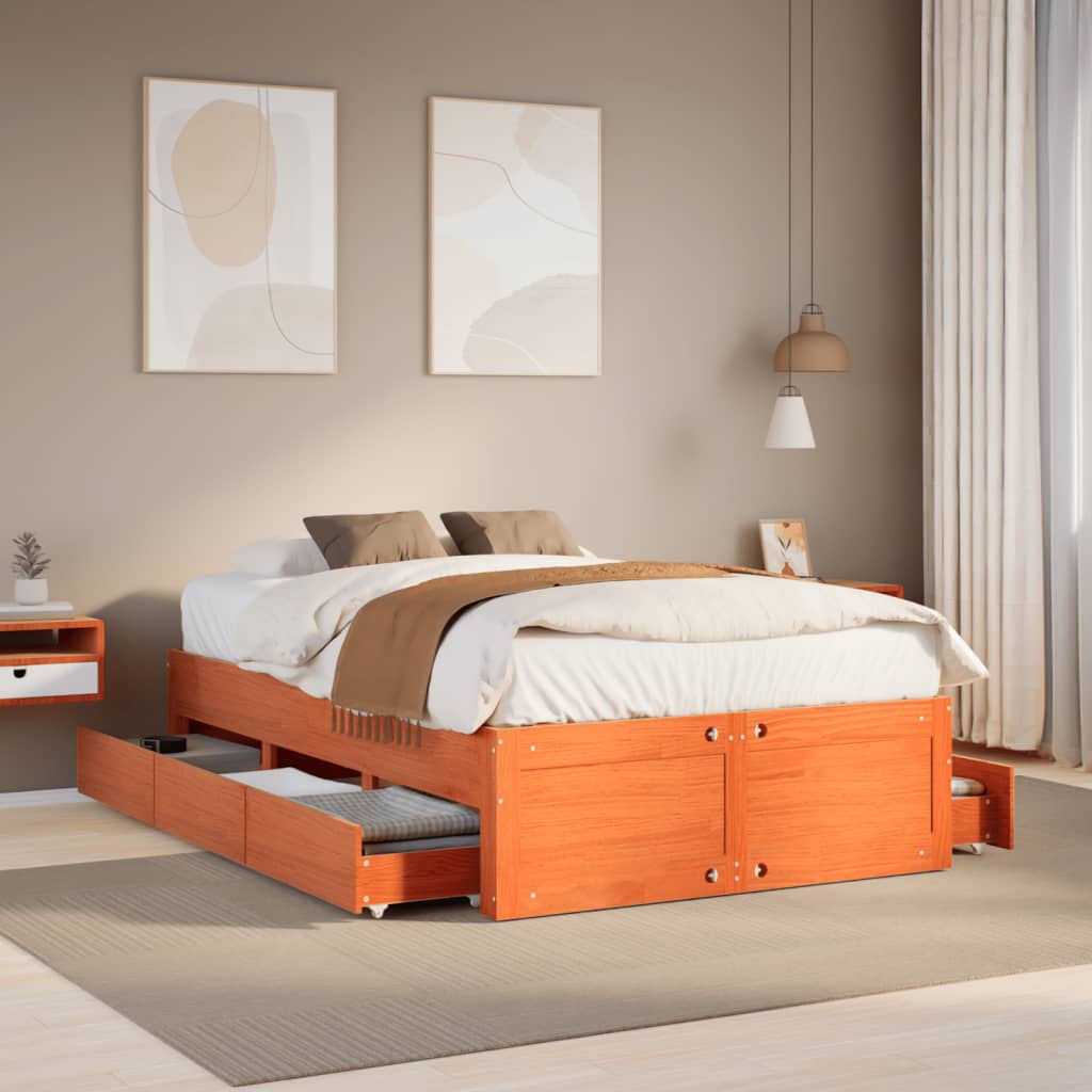 sengeramme m. skuffer 120x190 cm uden madras massivt fyr brun
