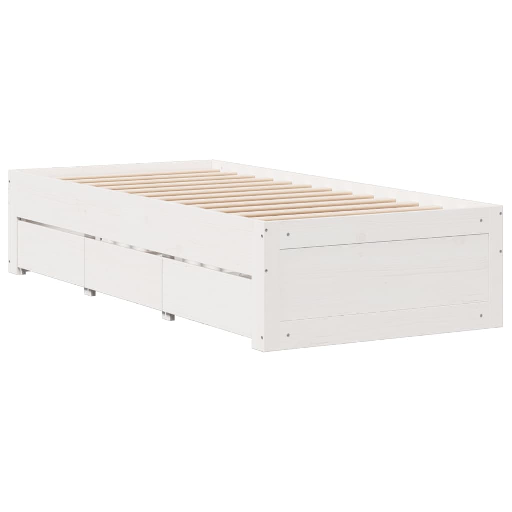sengeramme m. skuffer 90x190 cm uden madras massivt fyr hvid