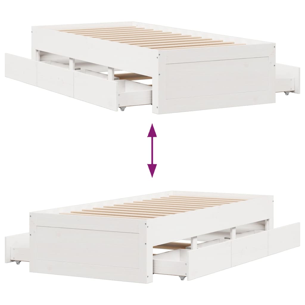 sengeramme m. skuffer 90x190 cm uden madras massivt fyr hvid