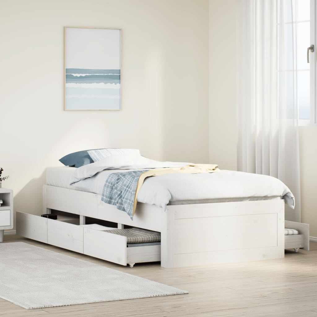 sengeramme m. skuffer 90x190 cm uden madras massivt fyr hvid