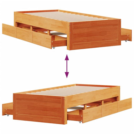 sengeramme m. skuffer 90x190 cm uden madras massivt fyr brun
