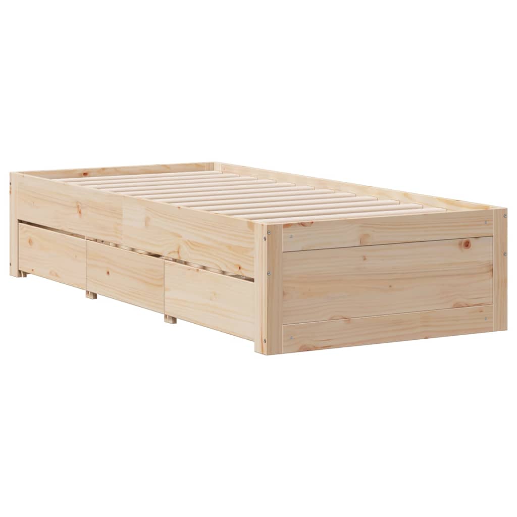 sengeramme uden madras med skuffer 75x190 cm massivt fyrretræ