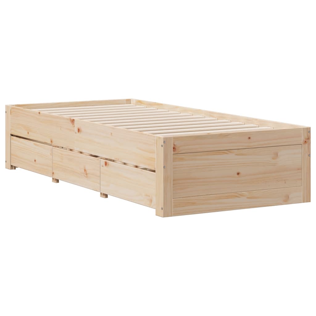 sengeramme uden madras med skuffer 75x190 cm massivt fyrretræ