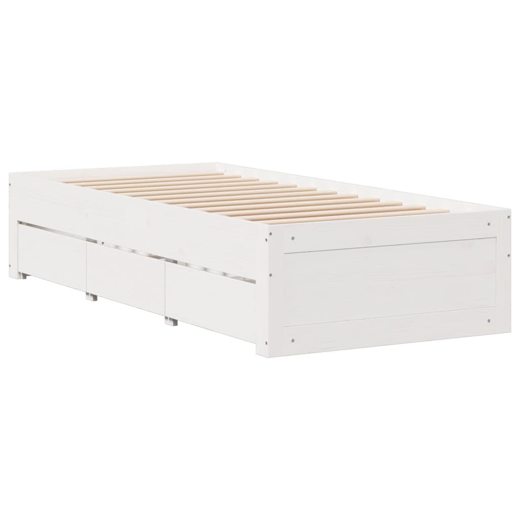 sengeramme m. skuffer 75x190 cm uden madras massivt fyr hvid