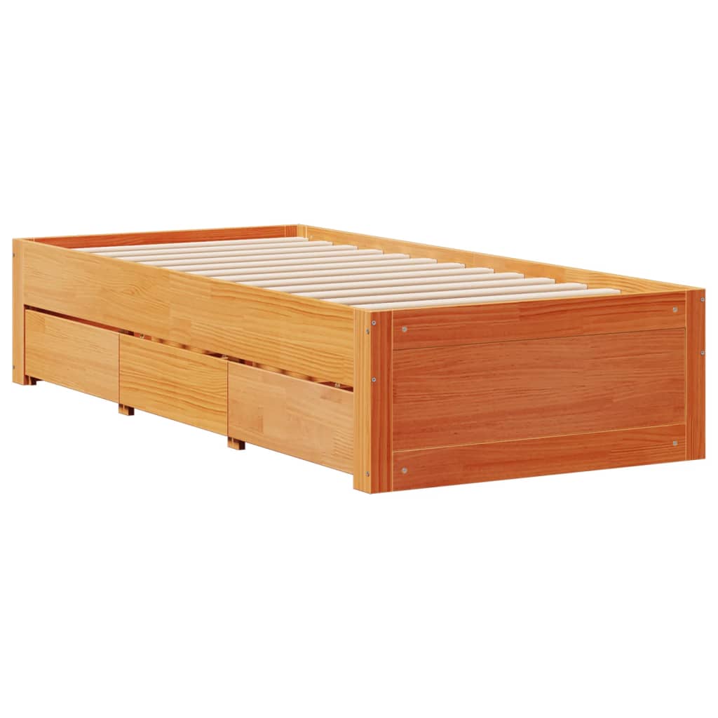 sengeramme m. skuffer 75x190 cm uden madras massivt fyr brun