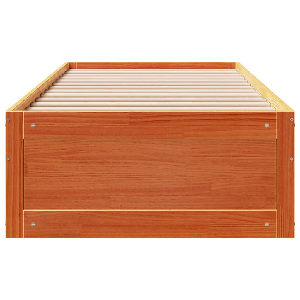 sengeramme m. skuffer 75x190 cm uden madras massivt fyr brun