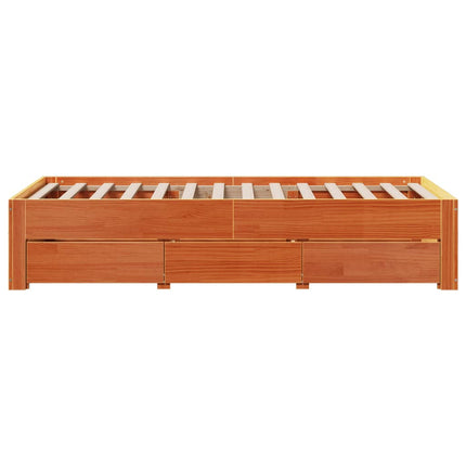 sengeramme m. skuffer 75x190 cm uden madras massivt fyr brun