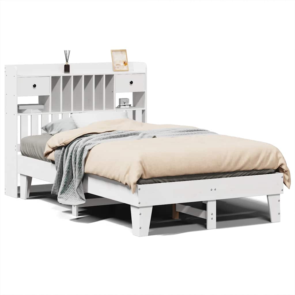 sengeramme uden madras 135x190 cm massivt fyrretræ hvid