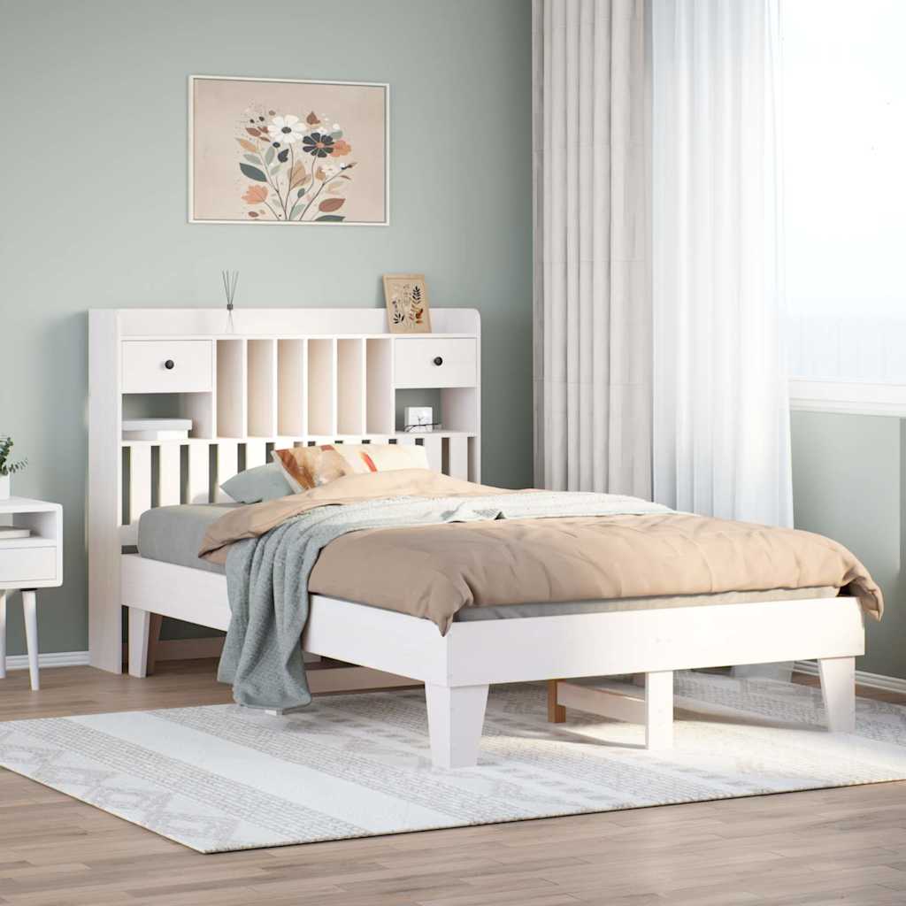 sengeramme uden madras 135x190 cm massivt fyrretræ hvid