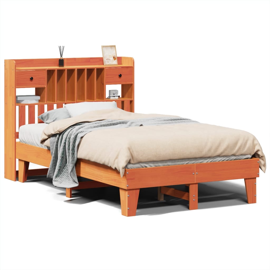 sengeramme uden madras 135x190 cm massivt fyrretræ brun