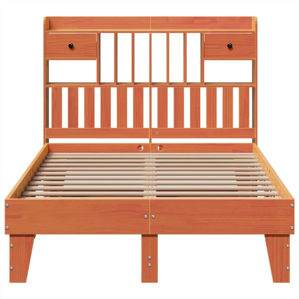 sengeramme uden madras 135x190 cm massivt fyrretræ brun
