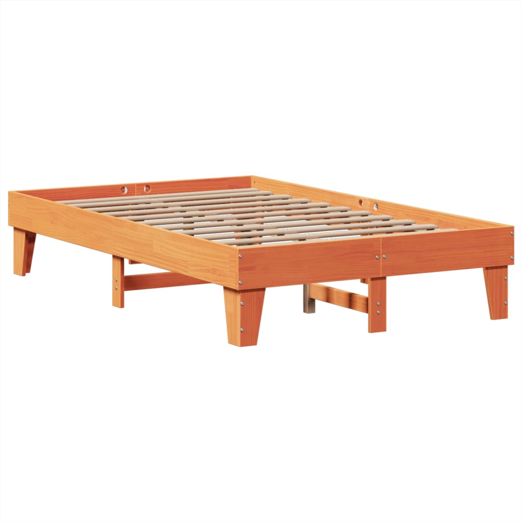 sengeramme uden madras 135x190 cm massivt fyrretræ brun