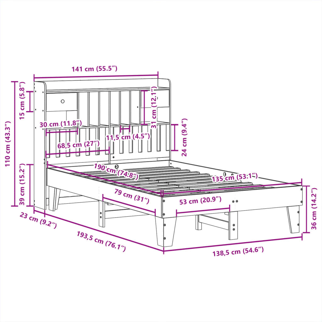 sengeramme uden madras 135x190 cm massivt fyrretræ brun