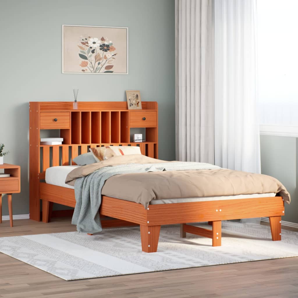 sengeramme uden madras 135x190 cm massivt fyrretræ brun
