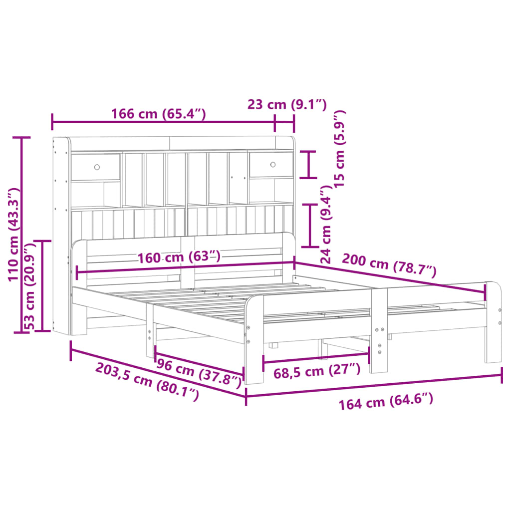 seng med reol uden madras 160x200 cm massivt fyrretræ hvid