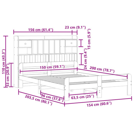 seng med reol uden madras 150x200cm massivt fyrretræ gyldenbrun