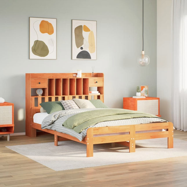 seng med reol uden madras 150x200cm massivt fyrretræ gyldenbrun