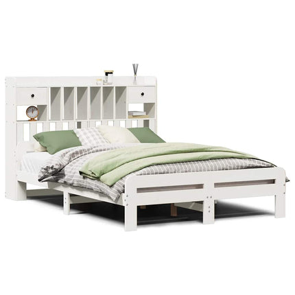 seng med reol uden madras 140x190 cm massivt fyrretræ hvid