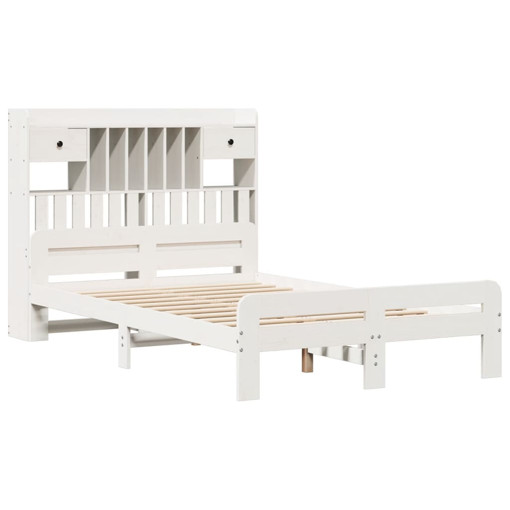 seng med reol uden madras 135x190 cm massivt fyrretræ hvid