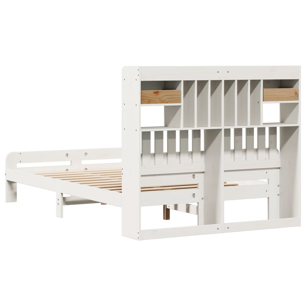 seng med reol uden madras 135x190 cm massivt fyrretræ hvid